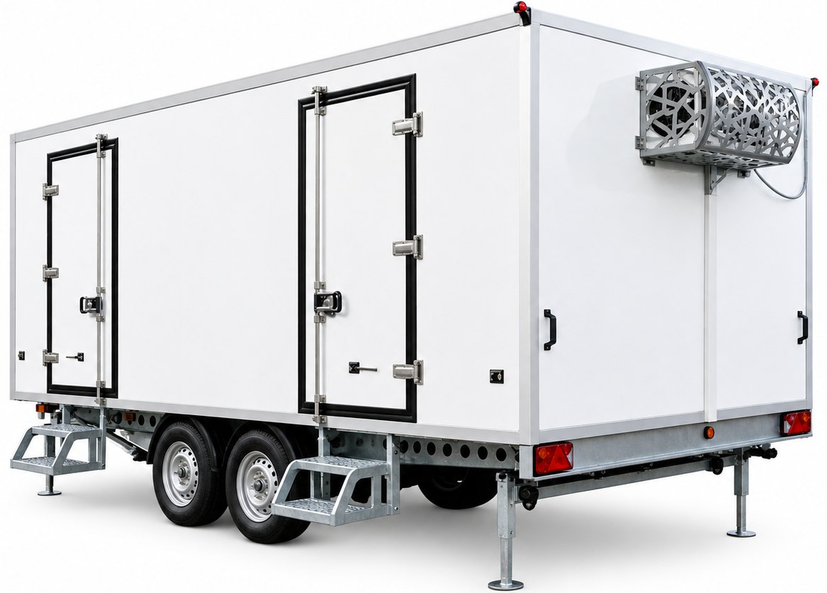 Arctic Star Multi-Temp trailer: side door to each compartment, access steps and roof-mounted unit