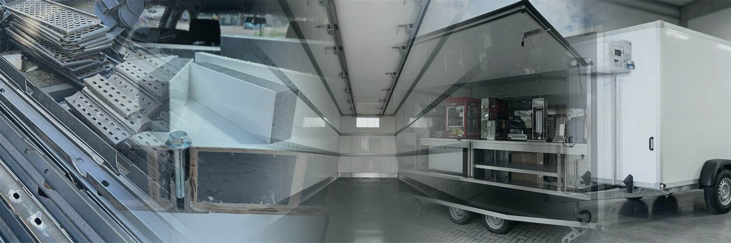 Panorama across the Ereste Star build process: chassis steel, sandwich panels, an isothermal interior and finished trailers